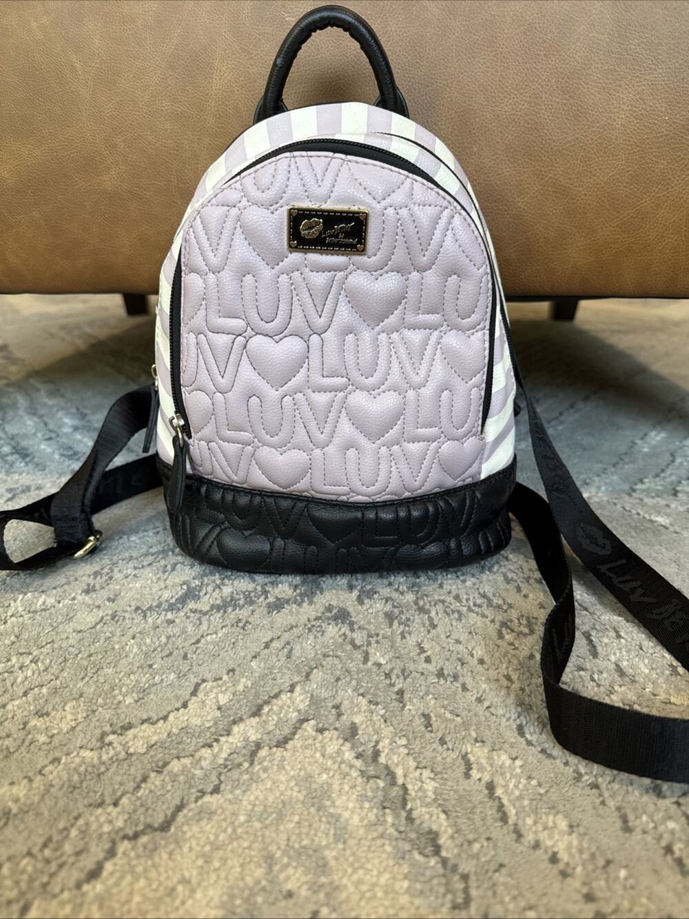 Luv Betsy By Betsy Johnson Mini Backpack Light Purple Black 2 Pockets 10x8x5” x